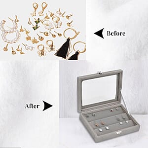 Gray Velvet Earrings Box with Glass Window