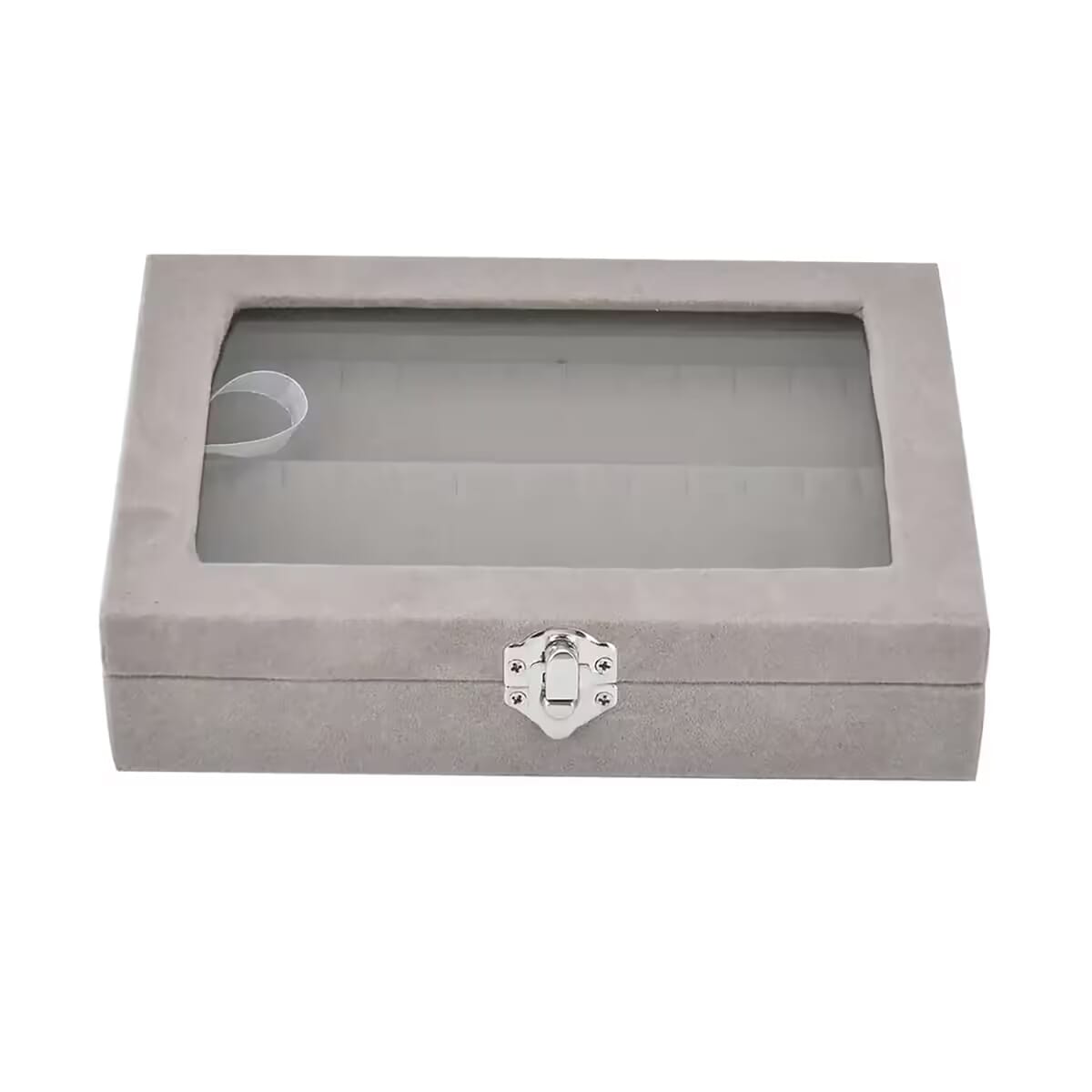 Gray Velvet Earrings Box with Glass Window image number 8