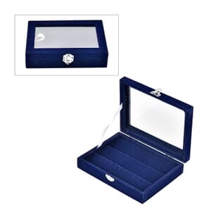 Navy Blue Velvet Earrings Box with Glass Window