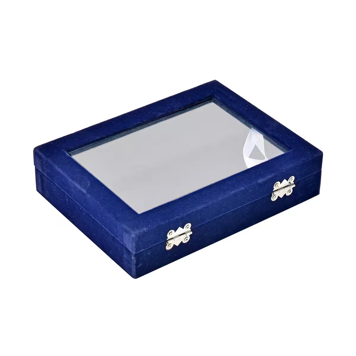 Navy Blue Velvet Earrings Box with Glass Window image number 7
