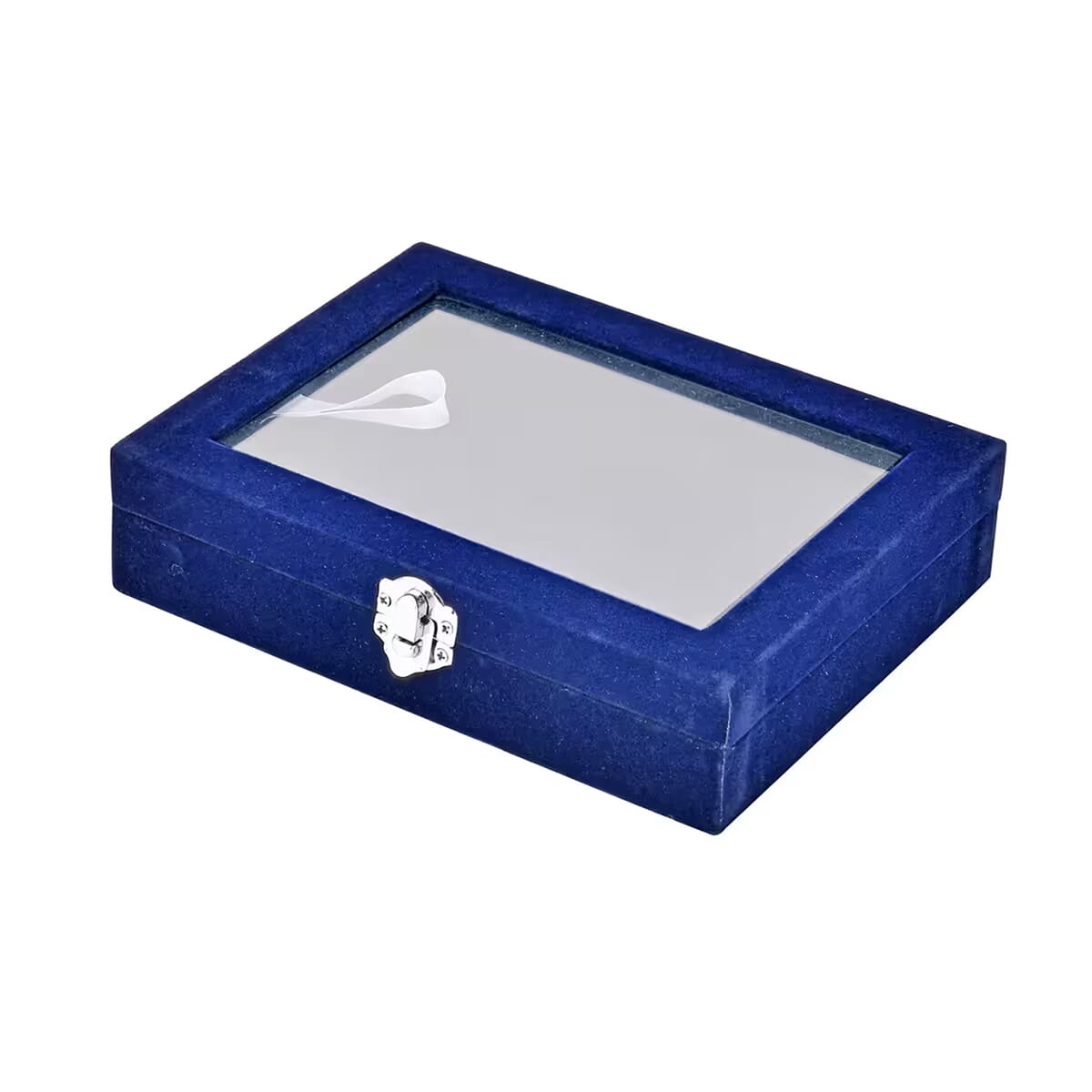 Navy Blue Velvet Earrings Box with Glass Window image number 8