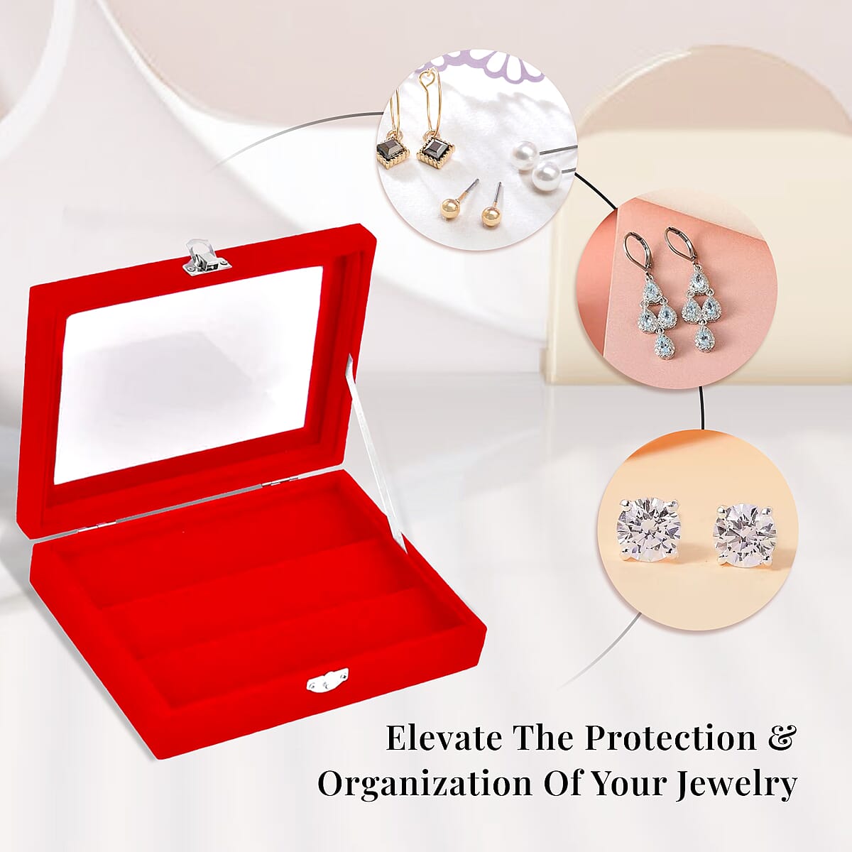 Red Velvet Earrings Box with Glass Window image number 1