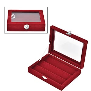 Livmore Burgundy Color Velvet Earrings Box with Glass Window