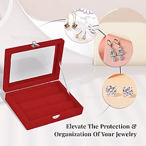 Livmore Burgundy Color Velvet Earrings Box with Glass Window
