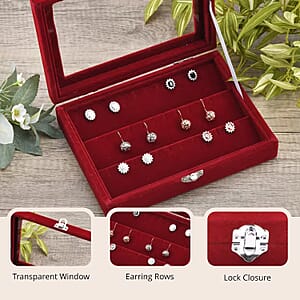 Livmore Burgundy Color Velvet Earrings Box with Glass Window