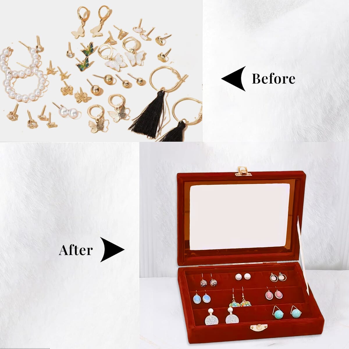 Burgundy Color Velvet Earrings Box with Glass Window image number 3