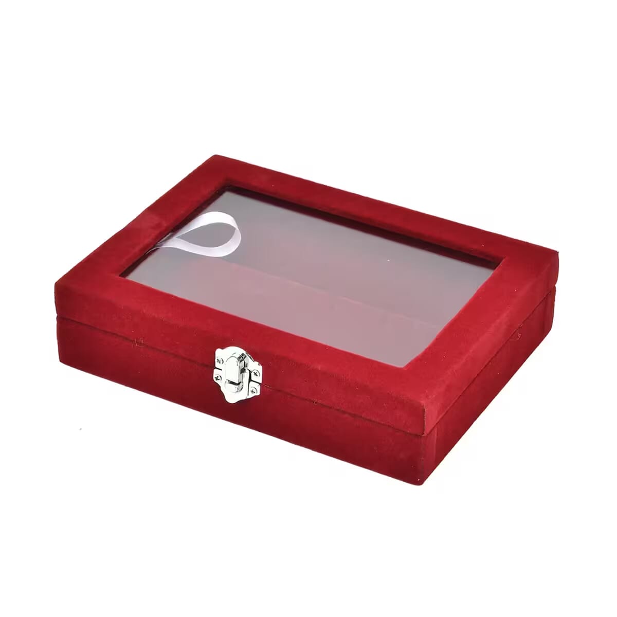Burgundy Color Velvet Earrings Box with Glass Window image number 8