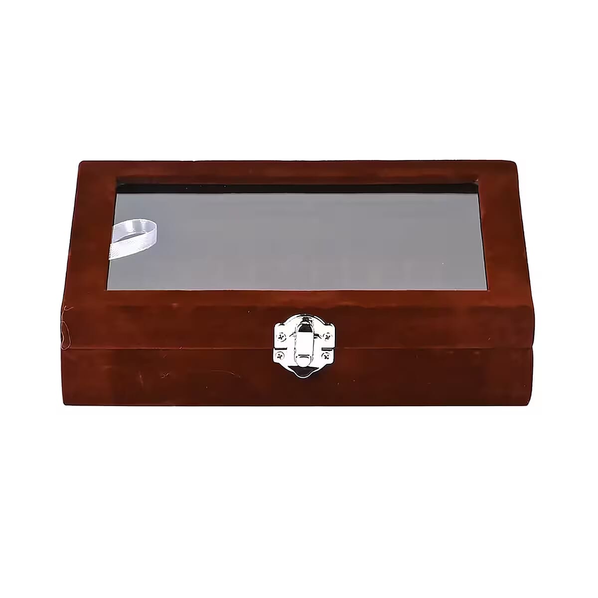 Coffee Velvet Earrings Box with Glass Window image number 8