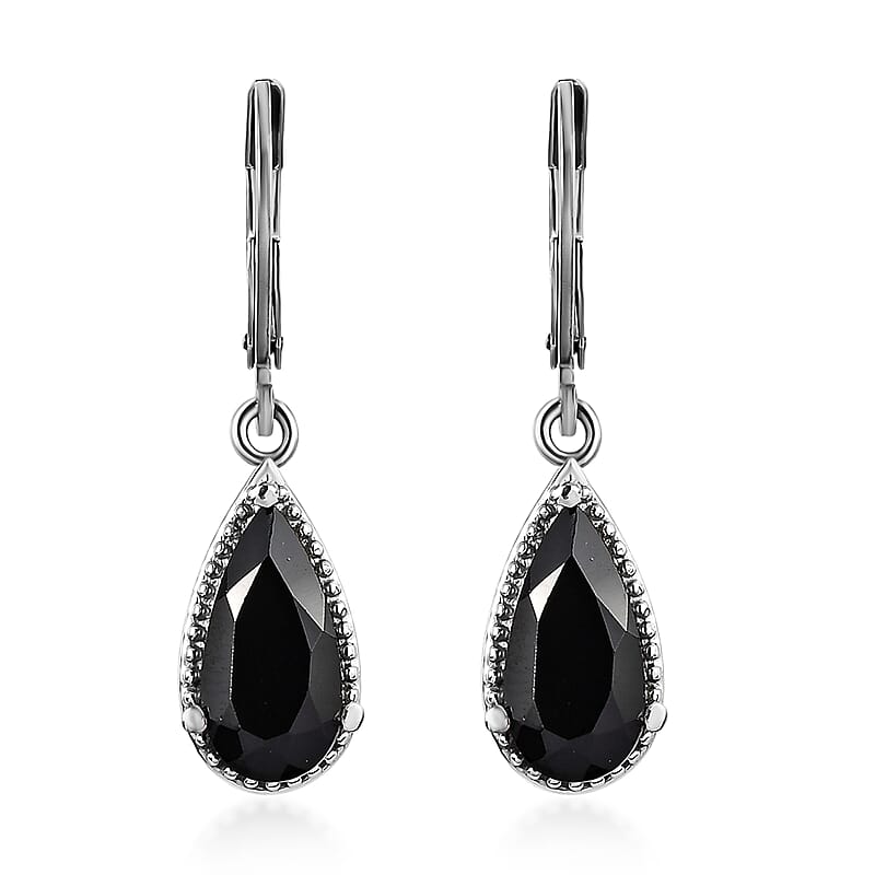 Thai Black Spinel Lever Back Earrings in Stainless Steel 5.00 ctw , Tarnish-Free, Waterproof, Sweat Proof Jewelry