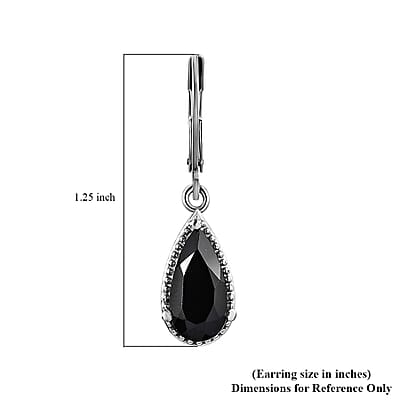 Thai Black Spinel Lever Back Earrings in Stainless Steel 5.00 ctw , Tarnish-Free, Waterproof, Sweat Proof Jewelry