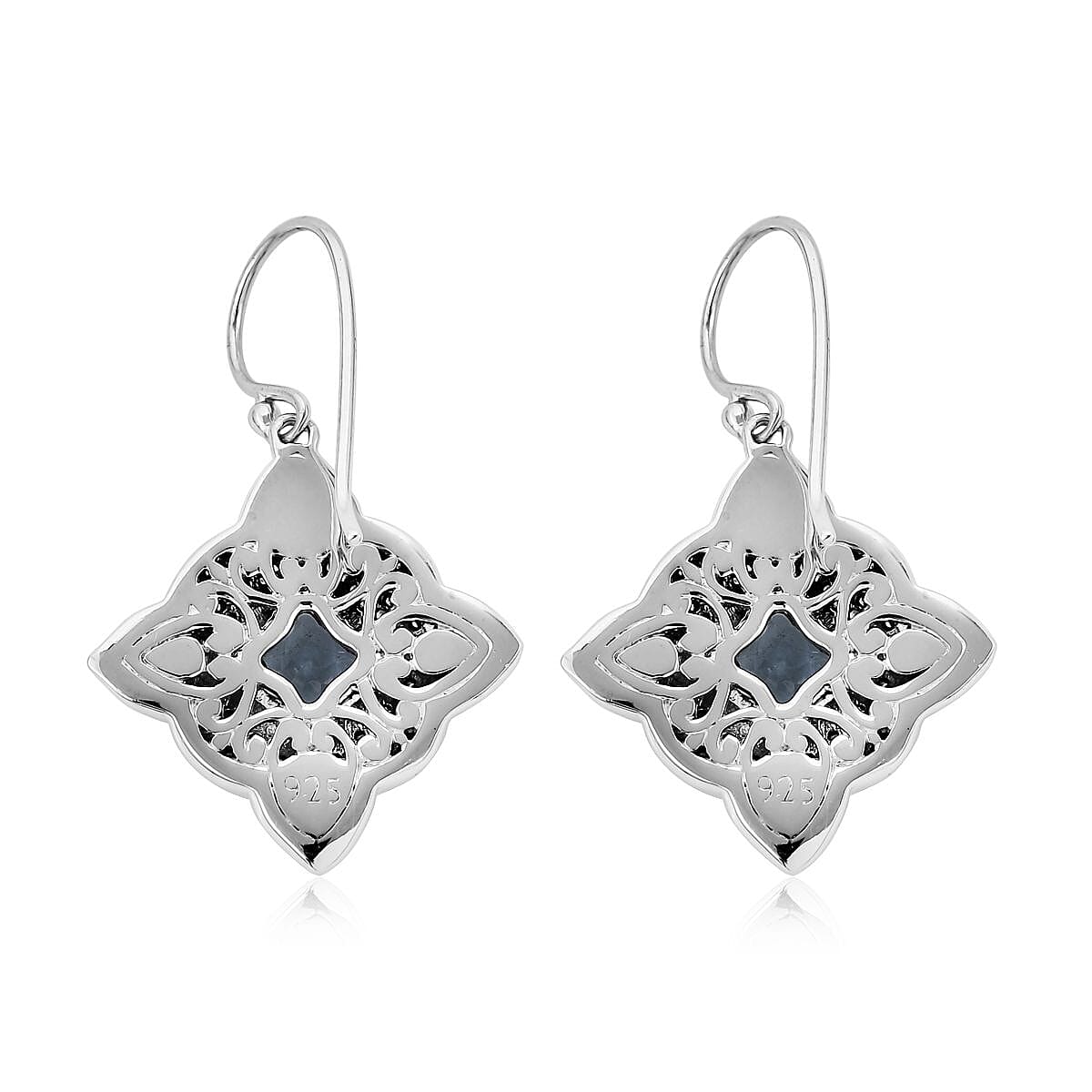 Bali Legacy Blue Topaz and Simulated Diamond Floral Earrings in Sterling Silver 0.90 ctw image number 3