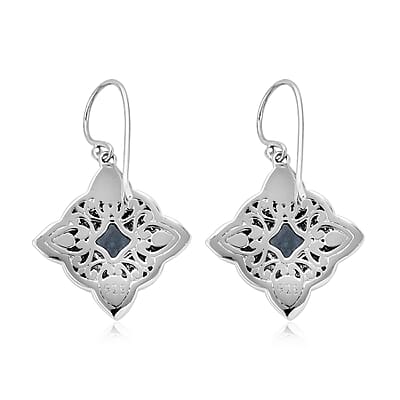 Bali Legacy Blue Topaz and Simulated Diamond Floral Earrings in Sterling Silver 0.90 ctw