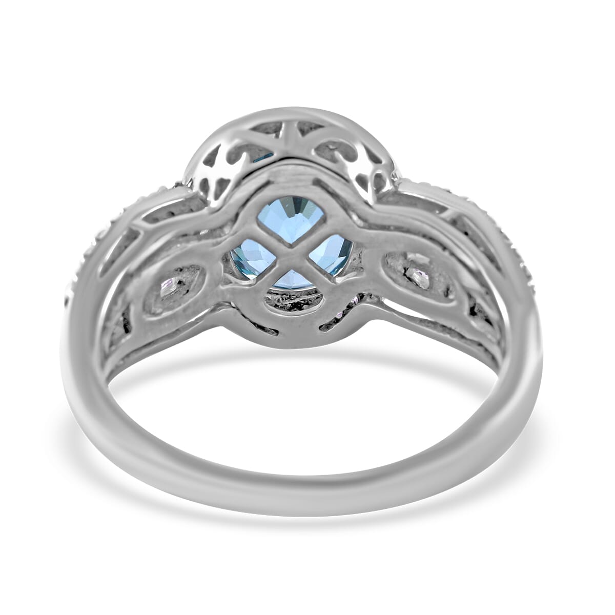 Buy Cambodian Blue Zircon and Moissanite Ring in Platinum