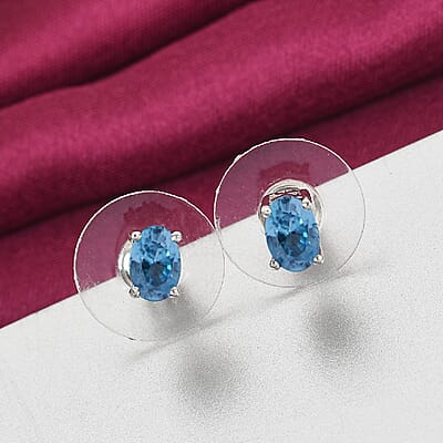 Cambodian Blue Zircon Earrings, Stud Earrings, Solitaire Studs, Blue Zircon Earrings, Sterling Silver Earrings 2.40 ctw