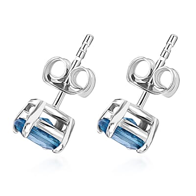 Cambodian Blue Zircon Earrings, Stud Earrings, Solitaire Studs, Blue Zircon Earrings, Sterling Silver Earrings 2.40 ctw