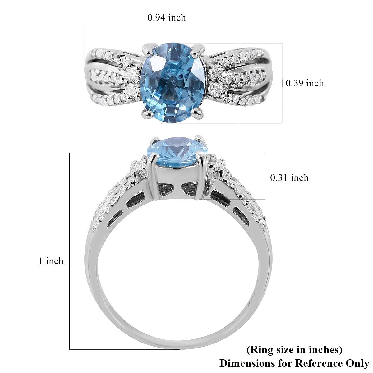 Cambodian Blue Zircon and Moissanite Ring in Platinum Over Sterling Silver 4.00 ctw (Delivery in 5-7 Business Days) image number 4