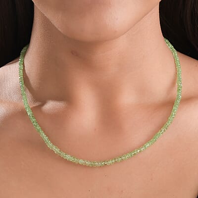 Brazilian Mint Garnet 67.10 ctw Beaded Necklace in Rhodium Over Sterling Silver 18-20 Inches