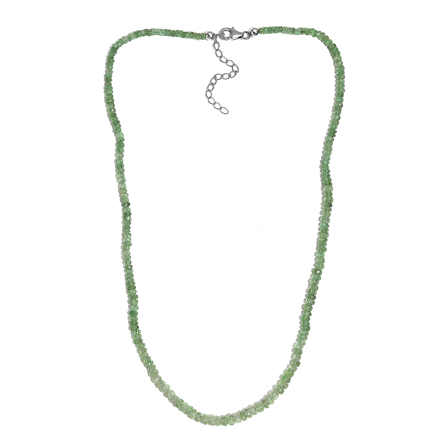 Brazilian Mint Garnet 67.10 ctw Beaded Necklace in Rhodium Over Sterling Silver 18-20 Inches