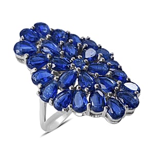 Kashmir Kyanite Elongated Ring in Platinum Over Sterling Silver (Size 10.0) 14.00 ctw