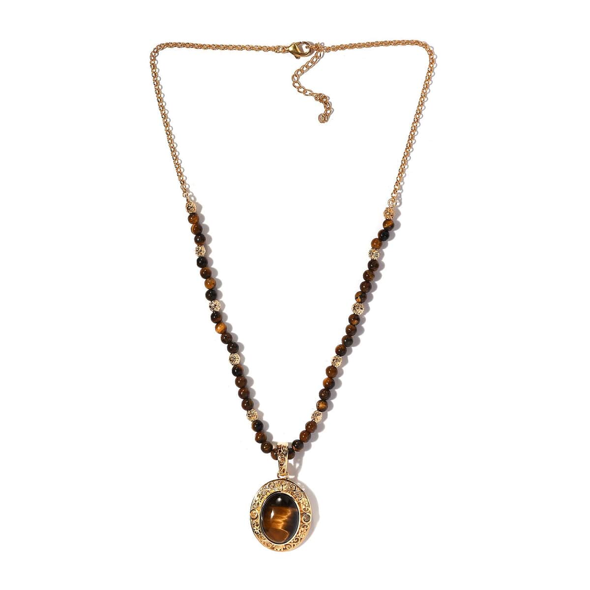 TLV Tiger's Eye, Brazilian Citrine Beaded Necklace (18 Inches) in 14K YG Over Copper 48.40 ctw image number 2