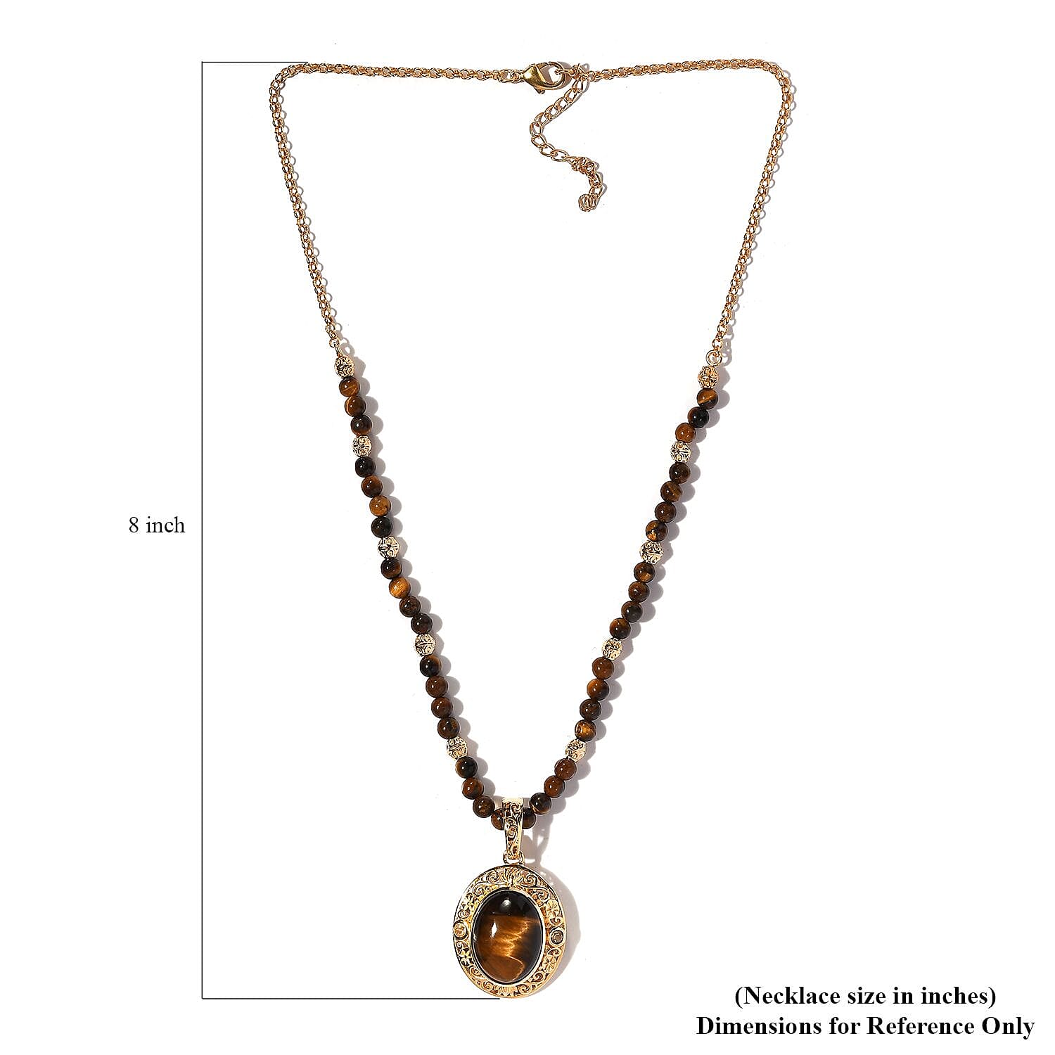 Tiger's Eye and Brazilian Citrine Beaded Necklace 18-20 Inches in 14K Yellow Gold Over Copper with Magnet 46.60 ctw