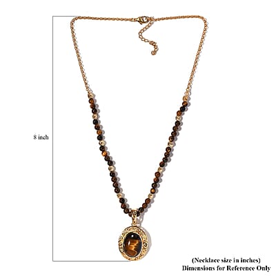 Tiger's Eye and Brazilian Citrine Beaded Necklace 18-20 Inches in 14K Yellow Gold Over Copper with Magnet 46.60 ctw