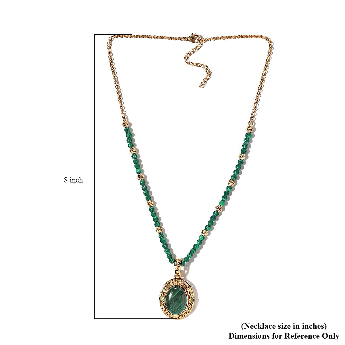 African Malachite and Peridot Beaded Necklace 18-20 Inches in 14K Yellow Gold Over Copper with Magnet 40.80 ctw image number 3