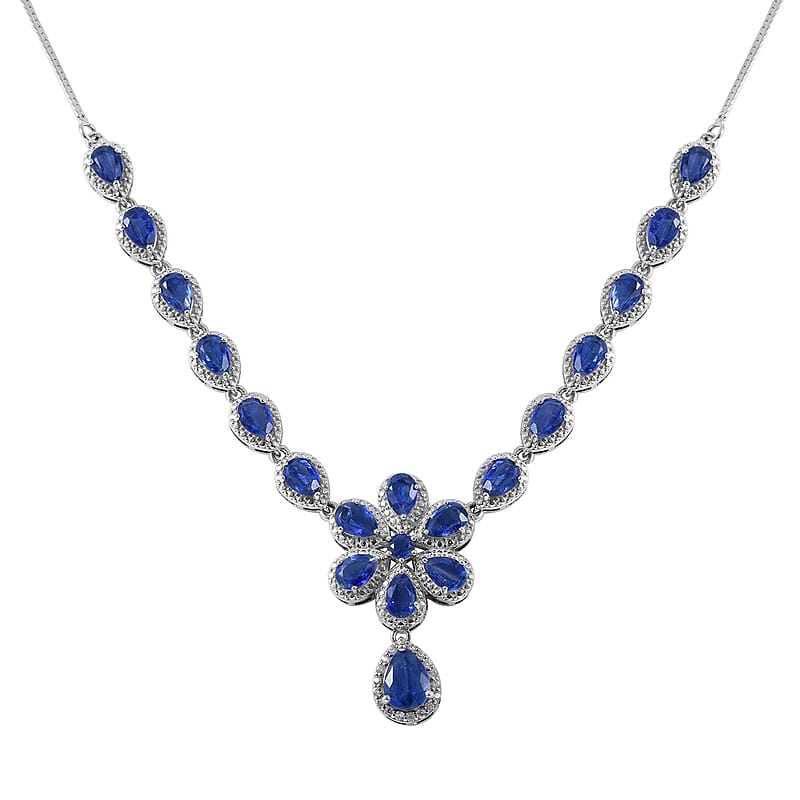 Kashmir Kyanite and White Zircon 11.60 ctw Necklace in Platinum Over Sterling Silver 18 Inches
