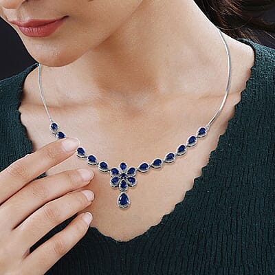 Kashmir Kyanite and White Zircon 11.60 ctw Necklace in Platinum Over Sterling Silver 18 Inches