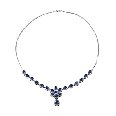 Kashmir Kyanite and White Zircon 11.60 ctw Necklace in Platinum Over Sterling Silver 18 Inches