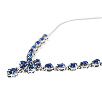 Kashmir Kyanite and White Zircon 11.60 ctw Necklace in Platinum Over Sterling Silver 18 Inches