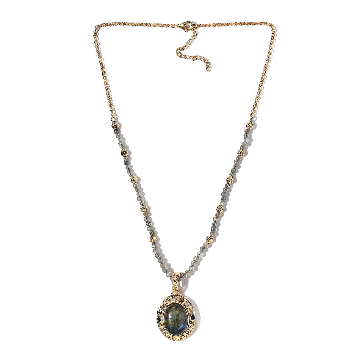Malagasy Labradorite and Thai Black Spinel Beaded Necklace 18-20 Inches in 14K Yellow Gold Over Copper with Magnet 31.65 ctw image number 1