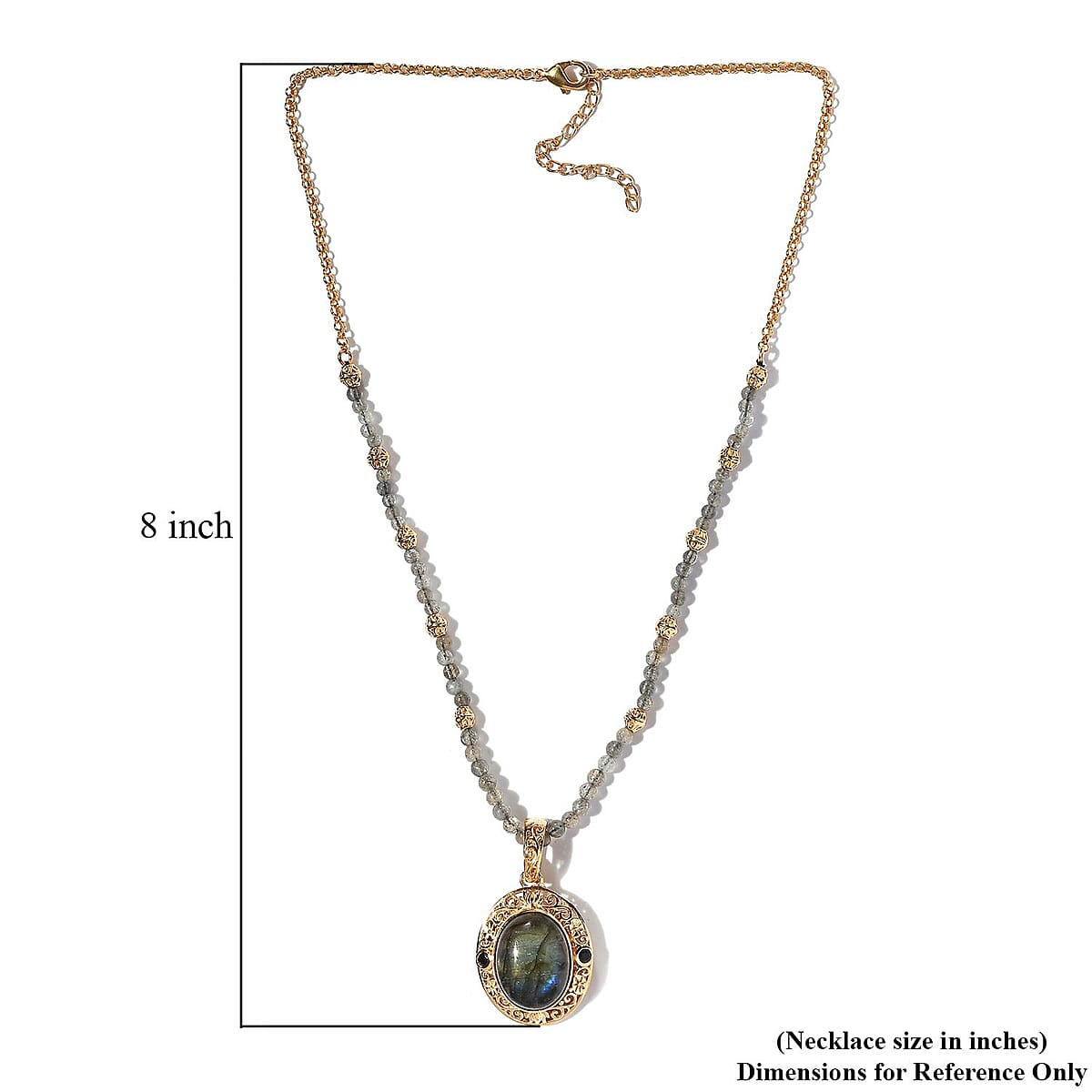 Malagasy Labradorite and Thai Black Spinel Beaded Necklace 18-20 Inches in 14K Yellow Gold Over Copper with Magnet 31.65 ctw image number 3