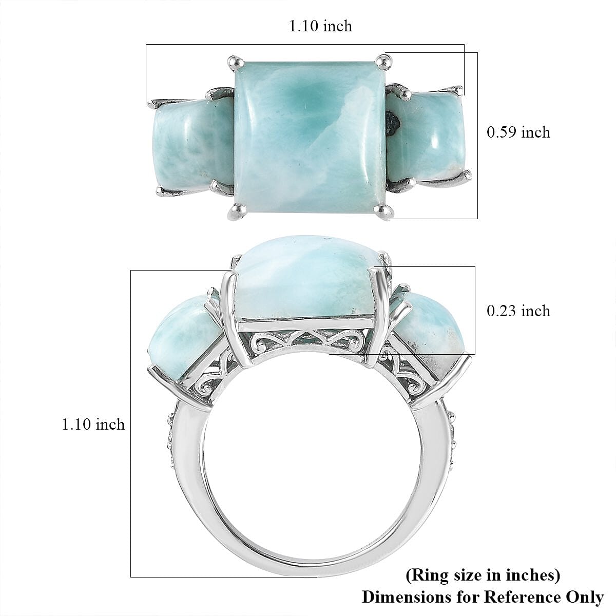 Premium Larimar and White Zircon 3 Stone Ring in Platinum Over Sterling Silver (Size 10.0) 13.60 ctw
