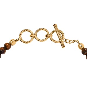Tiger's Eye and Brazilian Citrine Beaded Toggle Clasp Bracelet in 14K Yellow Gold Over Copper with Magnet (7.25 In) 26.60 ctw
