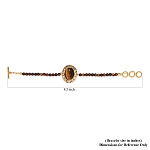 Tiger's Eye and Brazilian Citrine Beaded Toggle Clasp Bracelet in 14K Yellow Gold Over Copper with Magnet (7.25 In) 26.60 ctw