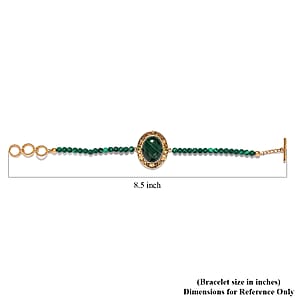 African Malachite and Peridot Beaded Toggle Clasp Bracelet in 14K Yellow Gold Over Copper with Magnet (7.25 In) 34.60 ctw