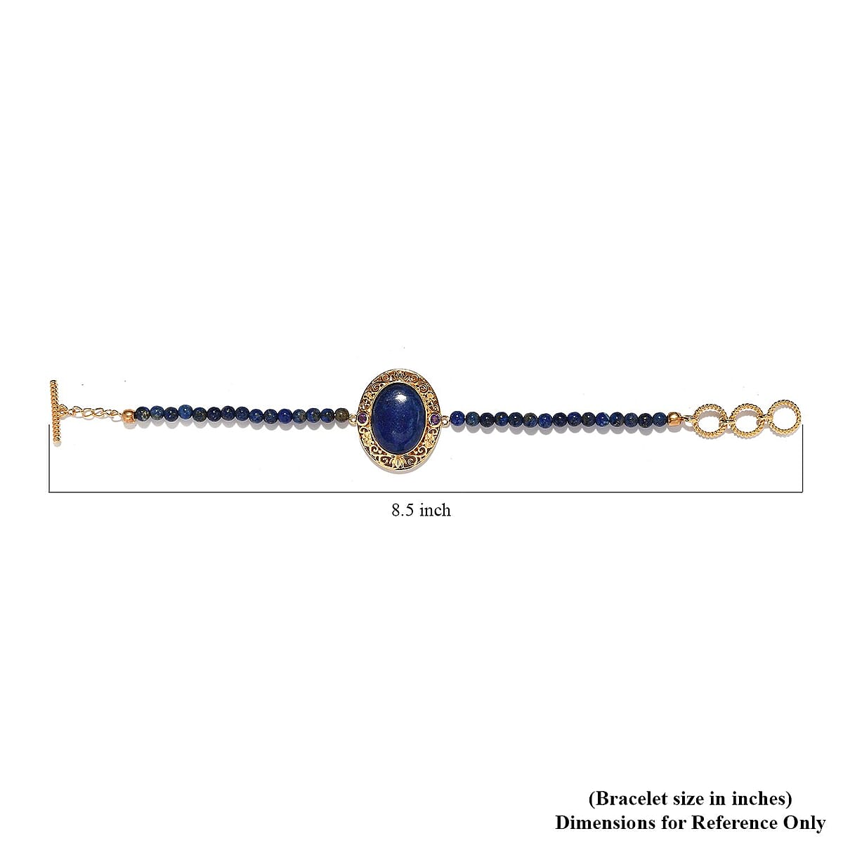 Lapis Lazuli and Amethyst Beaded Toggle Clasp Bracelet in 14K Yellow Gold Over Copper with Magnet (7.25 In) 27.00 ctw image number 2