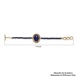 Lapis Lazuli and Amethyst Beaded Toggle Clasp Bracelet in 14K Yellow Gold Over Copper with Magnet (7.25 In) 27.00 ctw