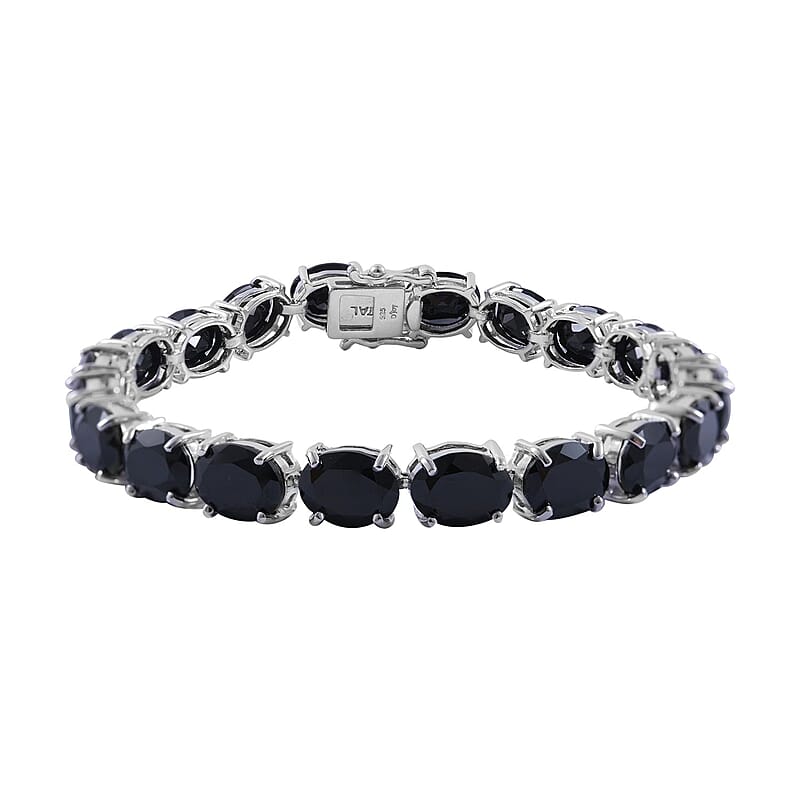 Thai Black Spinel Tennis Bracelet in Platinum Over Sterling Silver (6.50 In) 42.00 ctw