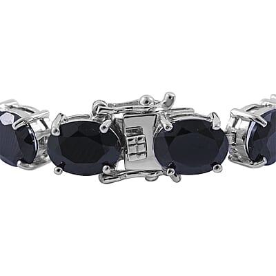 Thai Black Spinel Tennis Bracelet in Platinum Over Sterling Silver (6.50 In) 42.00 ctw