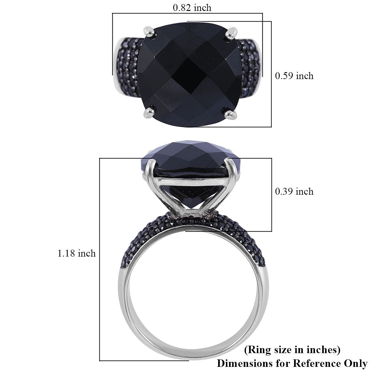 Checkerboard Cut Natural Thai Black Spinel Ring in Platinum Over Sterling Silver 14.00 ctw image number 4