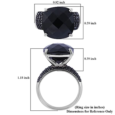 Checkerboard Cut Thai Black Spinel Ring in Platinum Over Sterling Silver (Size 10.0) 14.00 ctw