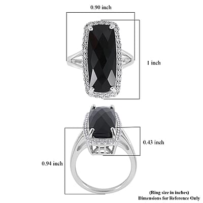 Checkerboard Cut Thai Black Spinel and White Zircon Ring in Platinum Over Sterling Silver (Size 10.0) 13.75 ctw