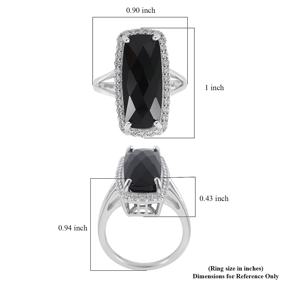 Checkerboard Cut Thai Black Spinel and White Zircon Ring in Platinum Over Sterling Silver (Size 7.0) 13.75 ctw image number 4