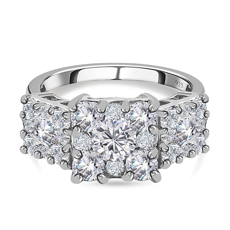 Moissanite 2.49 ctw Ring in Platinum Over Sterling Silver (Size 11.5)
