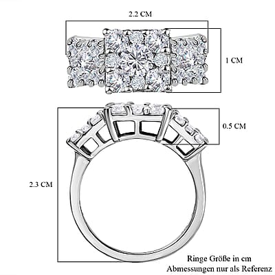 Moissanite 2.49 ctw Ring in Platinum Over Sterling Silver (Size 11.5)
