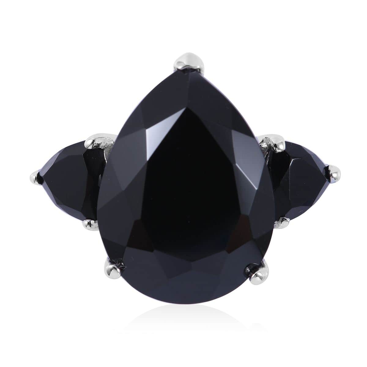 Natural Thai Black Spinel Trilogy Ring in Platinum Over Sterling Silver 22.60 ctw image number 0