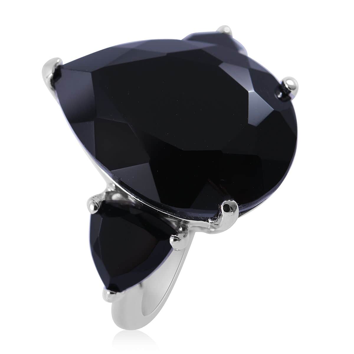 Natural Thai Black Spinel Trilogy Ring in Platinum Over Sterling Silver 22.60 ctw image number 2