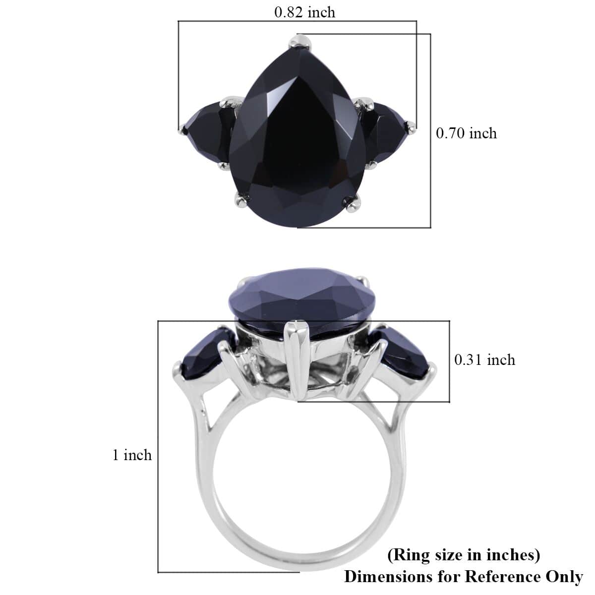 Natural Thai Black Spinel Trilogy Ring in Platinum Over Sterling Silver 22.60 ctw image number 4